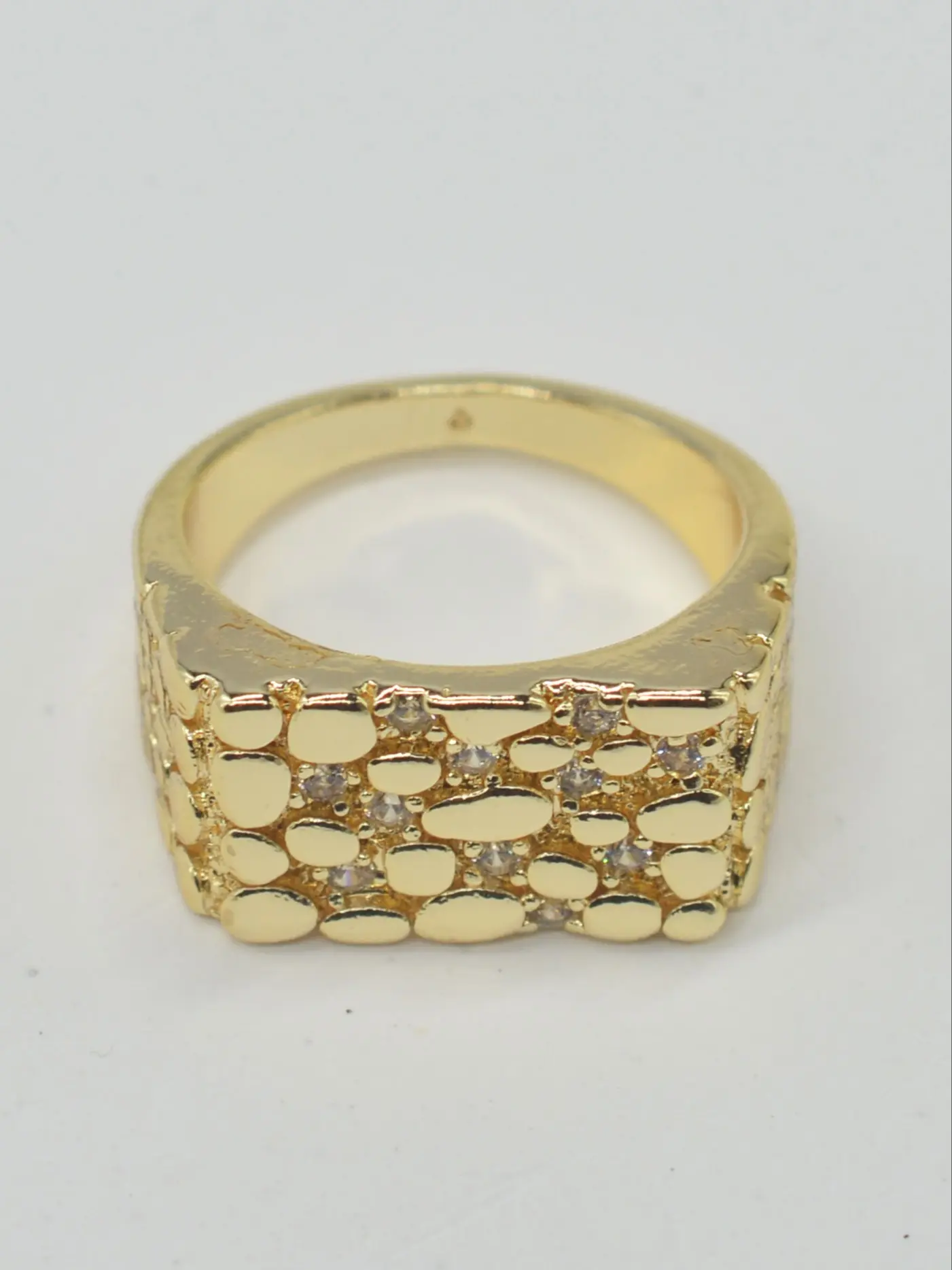 14k Ring with Irregular Pebble Texture and Micro-Set Diamonds, Unisex Stackable Party Accessory, Wide Band Design, Elegant Ring, Beautiful Rings