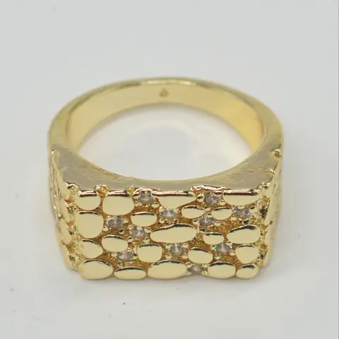 14k Ring with Irregular Pebble Texture and Micro-Set Diamonds, Unisex Stackable Party Accessory, Wide Band Design, Elegant Ring, Beautiful Rings