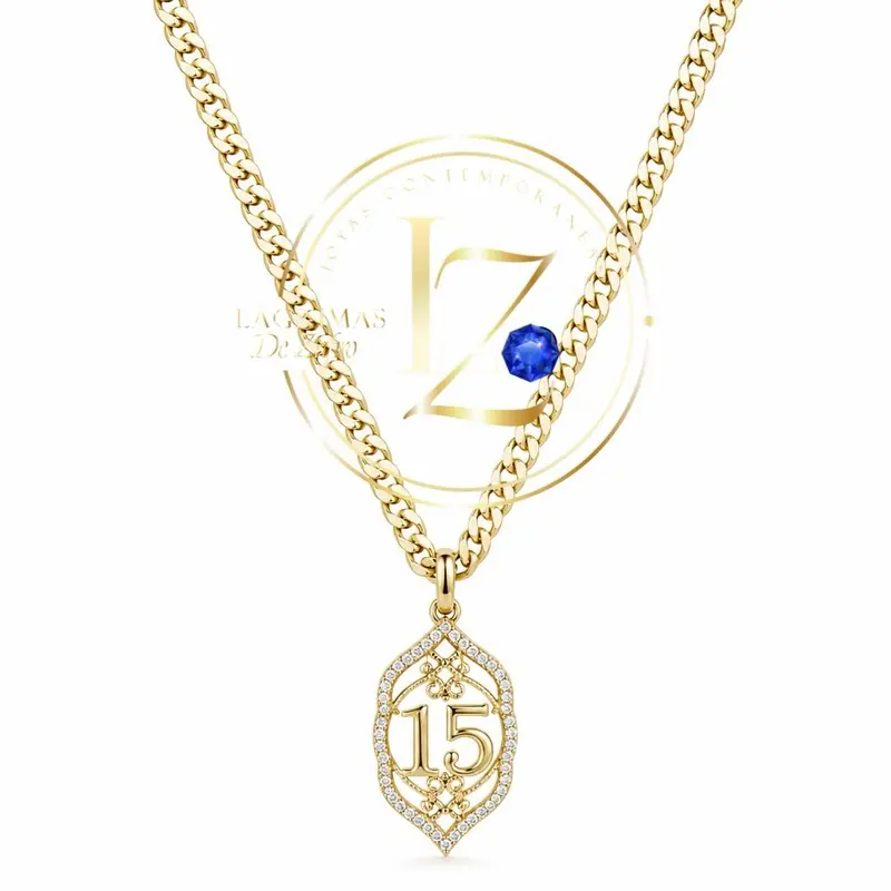 Quinceañera Cuban Chain with Pendant, 3 mm Wide