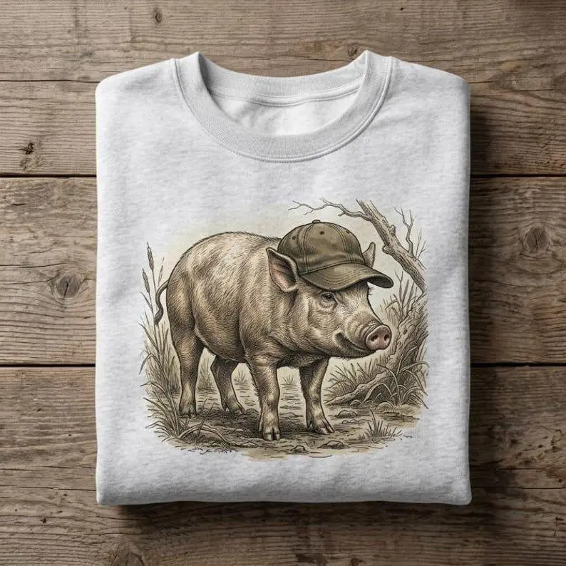 Cute Pig Sweatshirt Vintage Pig Shirt Unisex Cozy Beanie Pig Hoodie Cottagecore Graphic Tee Retro Farm Animal Pig Lover Gift