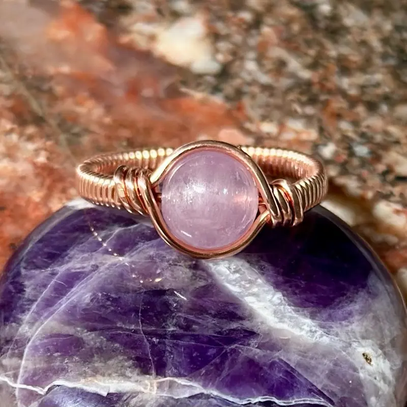 Kunzite, Copper Wire-Wrapped Ring