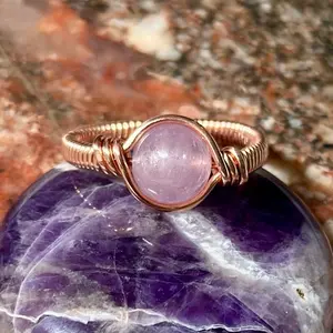 Kunzite, Copper Wire-Wrapped Ring