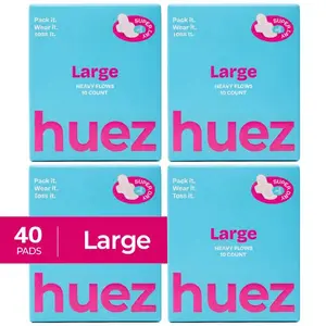 huez 100% Organic Cotton top sheet Sanitary Pads (Large 40 Pads / 4 Packs) - 11.4 inch