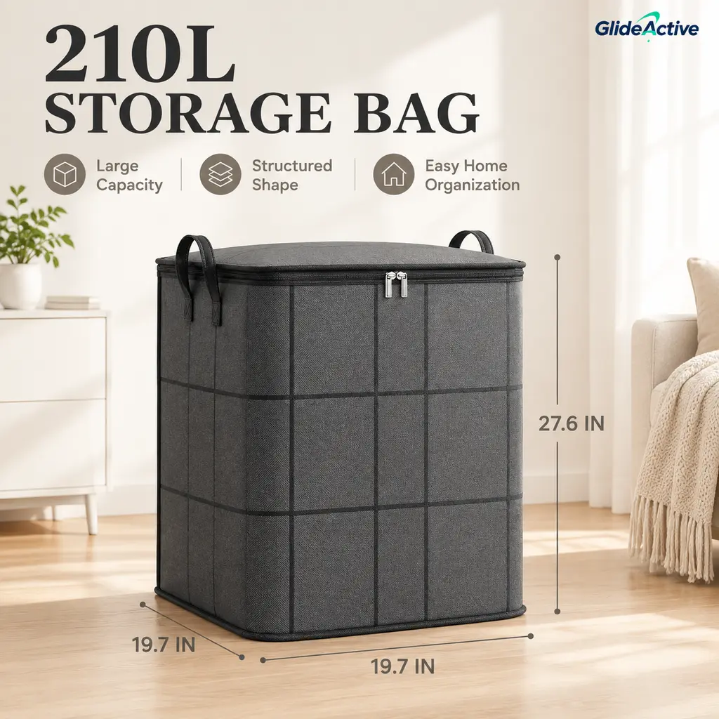 210L Large Camping Storage Bag, Heavy Duty Foldable Outdoor Storage Bin for Sports Gear Travel Moving Dorm Closet Organizer with Dual Zippers Thick Dustproof Moisture-Proof Fabric for Blankets Comforters Bedding Seasonal Clothes