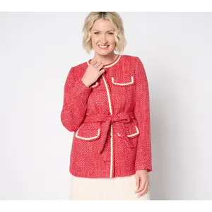 Isaac Mizrahi Live! Regular Woven Tweed Jacket with Self Tie Belt