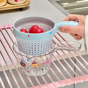 Double Layer Fruit Washing Basket, Cute Small Blueberry Cleaning Tray with Handle, Drainage Basket for Fruits, Kitchen Utensil