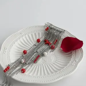 *1Pcs Multi-layer Long Tassel Chain Brooch Women Beaded Pendant Clothes Fixed Pin Fashion Decor