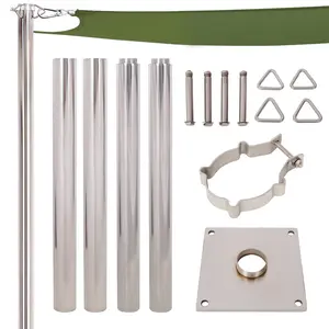 12FT Heavy-Duty Stainless Steel Canopy Pole | with Base Plate, for Garden, Patio & Playground