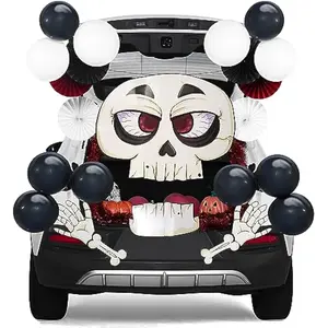 Halloween Trunk or Treat Car Decorations Kit with Skeleton Design, Archway Garage Decor Balloons and Tinsel Streamer Garland, for Haunted House Door Entryway