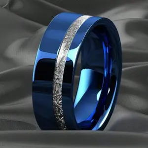 8mm non-fading, hypoallergenic silver plated plain ring with meteorite inlay, suitable for couples, daily wear, wedding/engagement ring