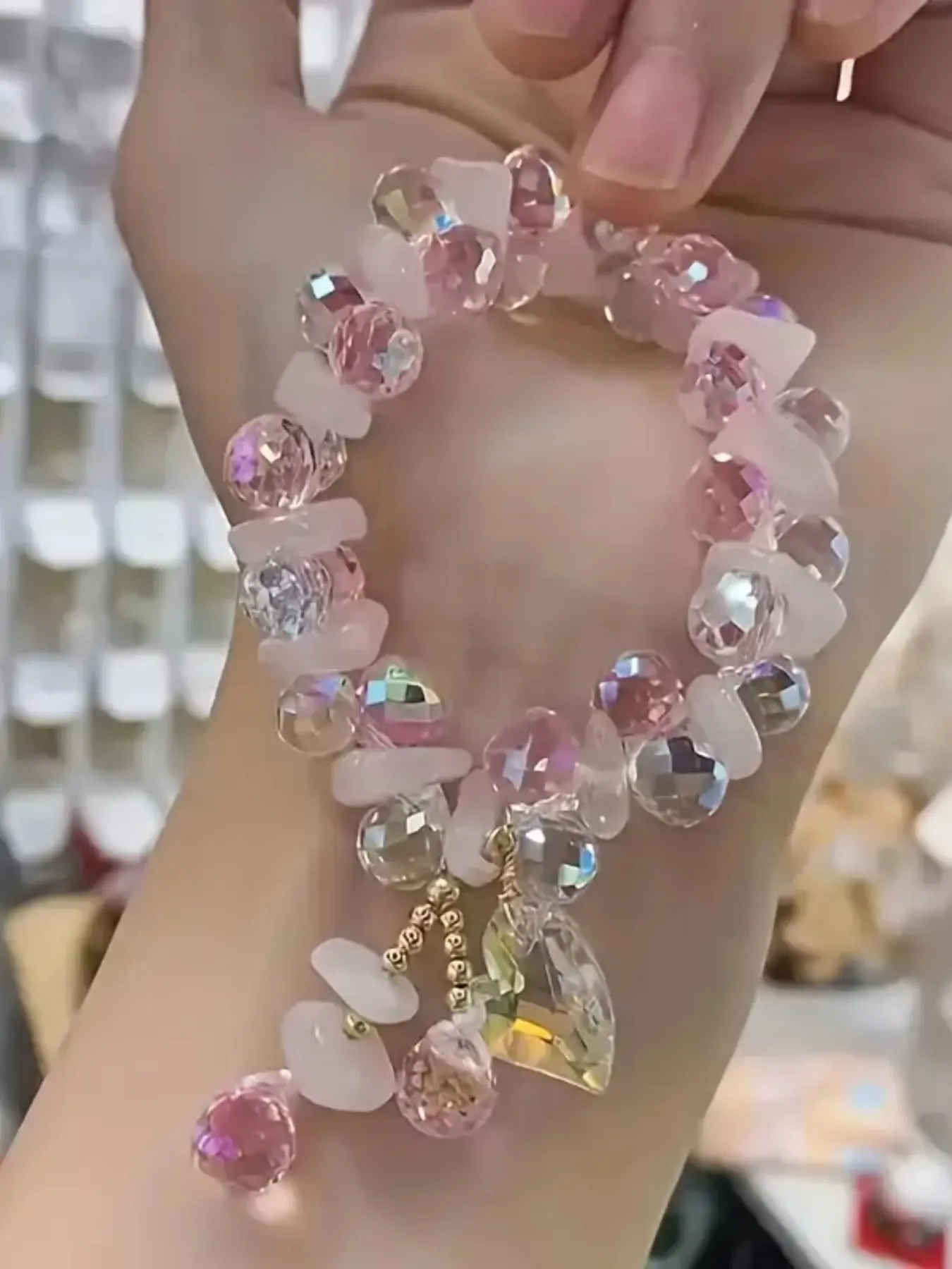 Elegant Heart Pendant Crystal Bracelet, Dainty Crystal Bracelet, Heart Shaped Bracelet, High Quality Bracelet, Synthetic Crystal Jewelry for Daily Wear & Parties, Luxurious Sparkling Design, Beautiful Bracelets