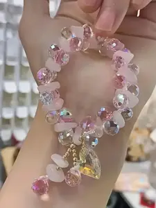 Elegant Heart Pendant Crystal Bracelet, Dainty Crystal Bracelet, Heart Shaped Bracelet, Synthetic Crystal Jewelry for Daily Wear & Parties, Luxurious Sparkling Design