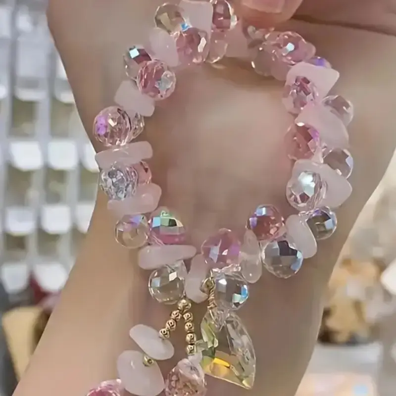 Elegant Heart Pendant Crystal Bracelet, Dainty Crystal Bracelet, Heart Shaped Bracelet, High Quality Bracelet, Synthetic Crystal Jewelry for Daily Wear & Parties, Luxurious Sparkling Design, Beautiful Bracelets