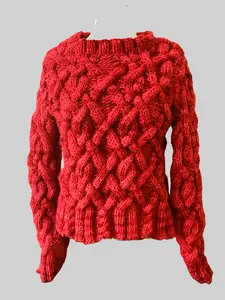 Fuschia Cable Sweater in Wool Mohair for Women Regular Sleeve Winter Comfort Chunky Knitwear Cranberry Swirl Color Long Sleeve Dramatic Cabling Pattern Eye-Catching Unique Design