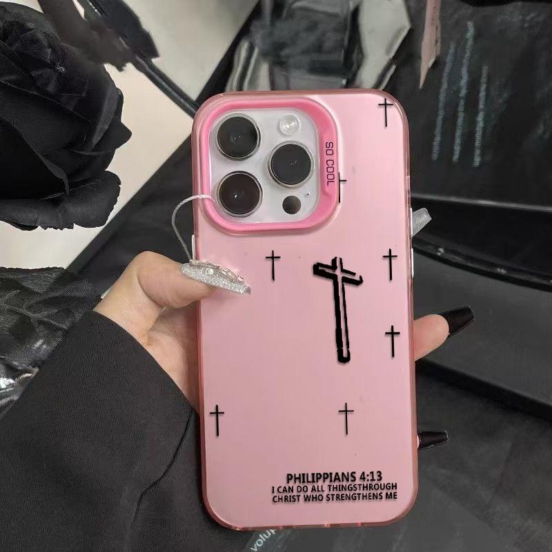 Powerful Cross Design Patterns Phone Case With The Life-Changing Philippians 4:13 Verse Durable Hard Acrylic Back Case With An Anti-Yellowing Coating Made From High-Quality  For iPhone 17.16.15.14.13.12.11.X.XS.XSMAX.XR.8.7