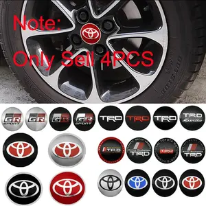 4pcs 56mm Aluminum Toyota TRD GR Logo Car Wheel Hub Center Cap Stickers Emblem Badge Decoration Decals For Toyota Rav4 Corolla Camry Prius Hilux Aqua Yaris Auto Styling Accessories