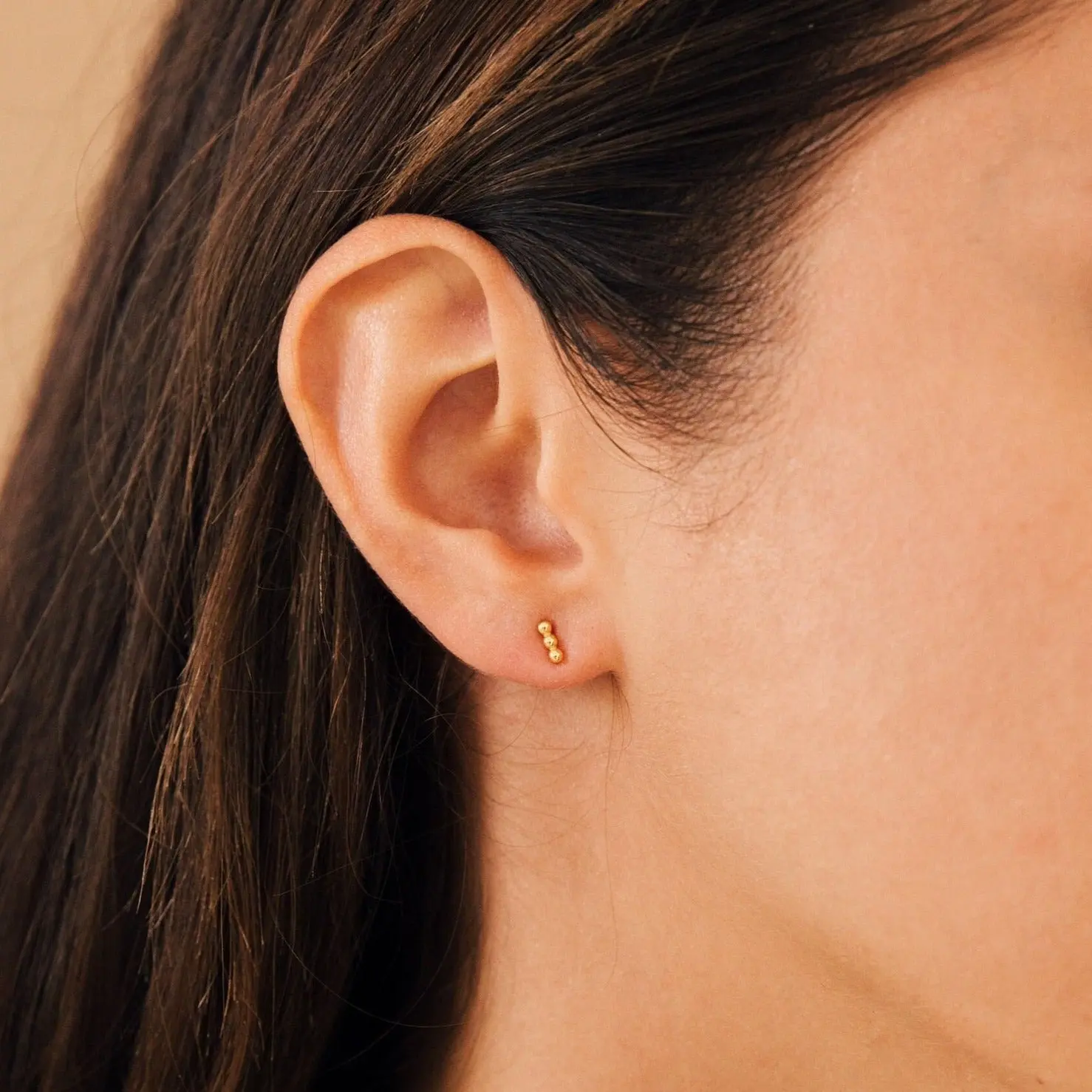 Trio Beaded Bar Studs by Caitlyn Minimalist - Dainty Gold Sphere Stud Earrings - Geometric Jewelry - Mom Gift