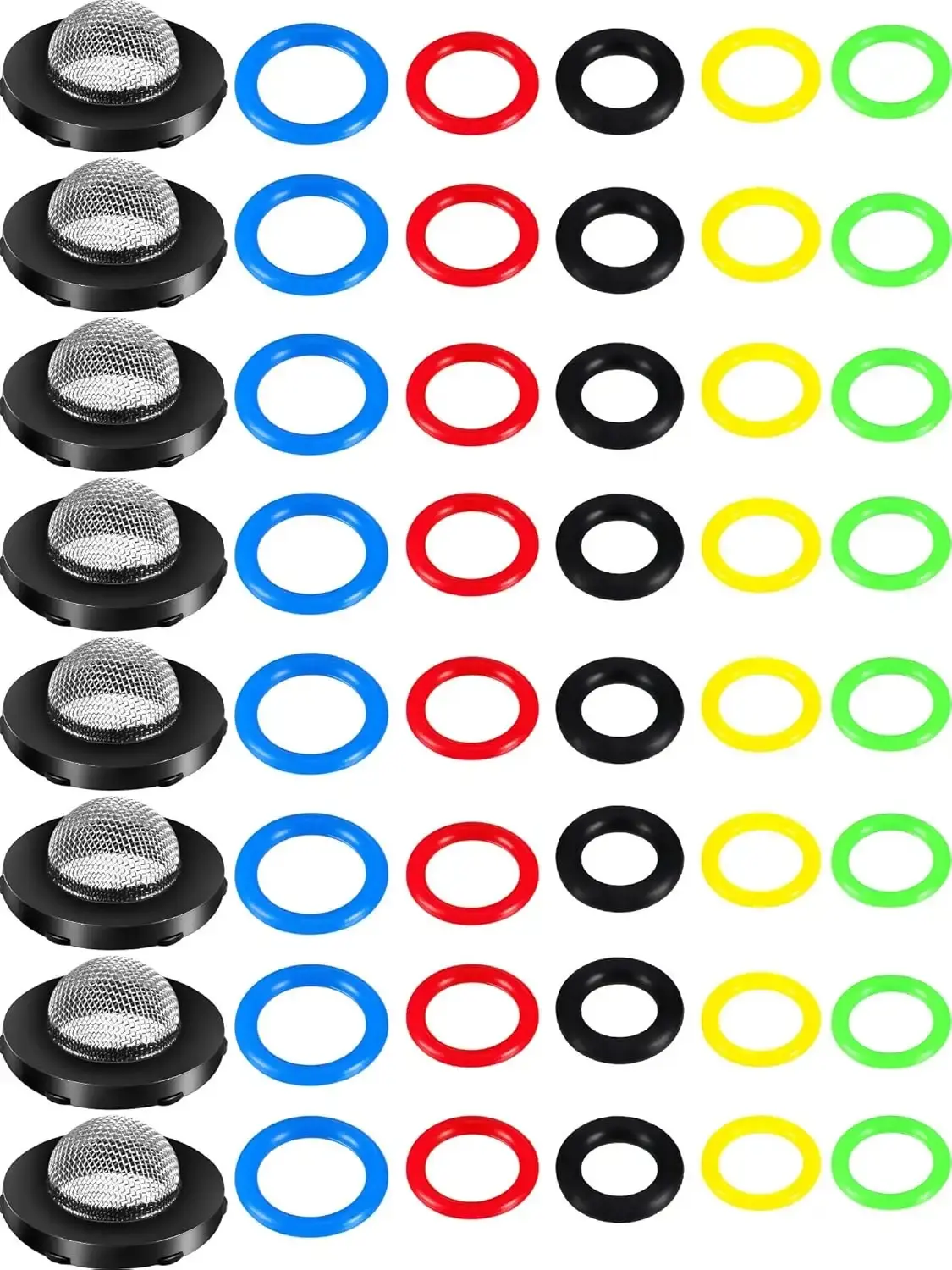 48-Piece Power Pressure Washer Rubber O-Ring Kit with 6 Sizes Sealing Elements, 8 Black Rings, 8.6mm/14.0mm/16mm Options, 40-Pack Sand Filter Set (Pump Inlet Filters for Sand/Gravel) for Pumps, Hoses, Guns, Wands, Lance
