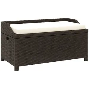 Outdoor Wicker Storage Bench With Storage & Cushion – 2 In 1 Function: Storage Basket + Seat. 34 Gallon Inner Capacity For Patio Or Garden, Cream White
