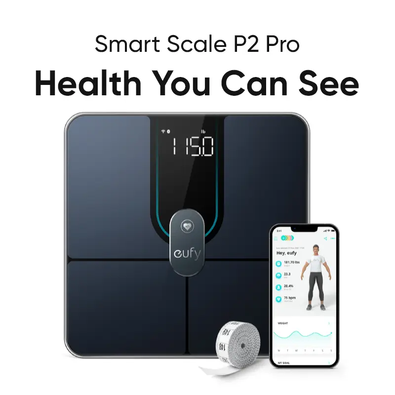 eufy Smart Digital Bathroom Scale P2 Pro with Wi-Fi Bluetooth, 16 Measurements Including Weight, Body Fat, BMI, Muscle & Bone Mass, 3D Virtual Body Mo