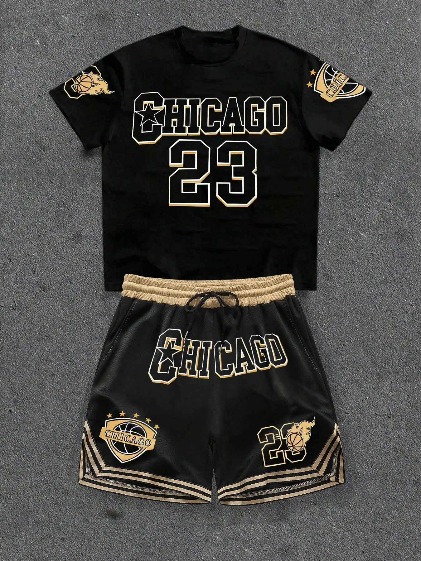 Men's Trendy Basketball Style Two-Piece Set, 'chicago 23' Design with Mesh Shorts, Casual Oversized Fit for Weekend Outings, Gym Outfits, Sports Clothing, Sports Bottoms, Sports Tops, Workout Set, Sportswear Clothing, Sports Clothes