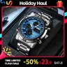 SKMEI Luxe Men's Casual Trendy Wristwatch - 2-Tone Stainless Steel Analog-Digital, 3 Time Zones, Illuminated Screen, Backlight, Alarm, Waterproof Chronograph Watch, Birthday Gift for Him,sohochic
