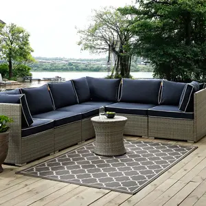Modway Avena Moroccan Quatrefoil Trellis 5x8 Indoor and Outdoor Area Rug in Gray and Beige