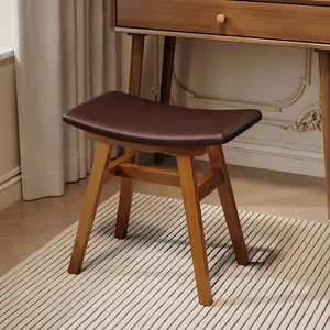 Solid Wood Vanity Stool - Cushioning, Minimalist Modern, Padded Seat Design with Saddle Cushion, High-Strength Rebound Sponge, Easy Assembly, Multi-Functional for Bedroom Use, Cushioning Stools, Minimalist Modern Stools