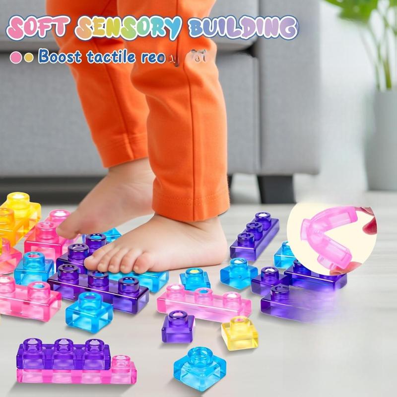 40 PCS Soft Building Blocks for Toddlers Montessori Squishy Stacking Toy Set Squeezable Stretchable Early Learning Construction Playset Multicolor Puzzle Blocks for Creative Play Safe for Tiny Hands