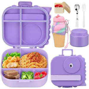 Lunch Box with 13oz Soup Thermo for Hot Food Kids Insulated Food Jar Container with Silicone Water Cup and Spoon & Fork Leak Proof Bento Box Set with 5 Compartment for School Travel