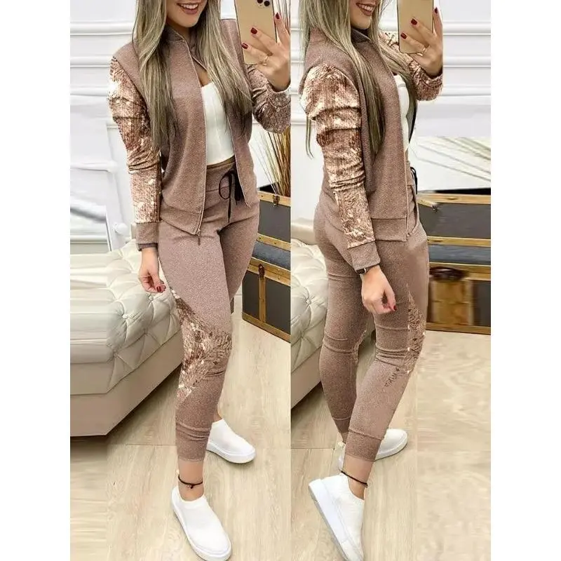Women's Autumn & Winter 2-Piece Casual Tracksuit Set - Zipper Top, Pants, Female Activewear for Store Outfit, Matching Set Compatible with Raincoat, Tracksuit Sets, Matching Activewear Set