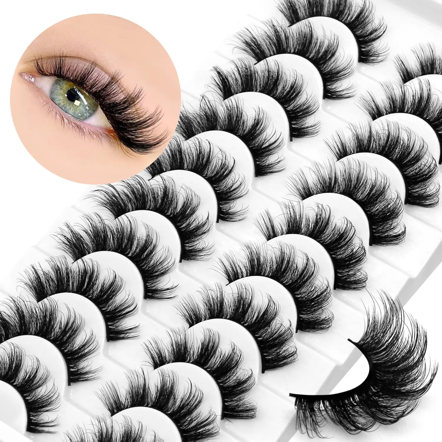10 Pairs Doll False Eyelashes, Reusable Lash Set, Volumized False Eyelashes, Natural C Curl, Wispy Effect, Thick Fluffy Faux Mink Eyelashes, Tail Elongated Eyelashes, Wear Clear Makeup, Beginner-friendly