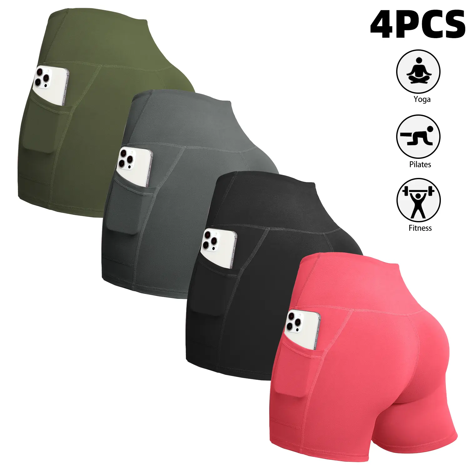 4PCS-Black+Gray+AGreen+WRed