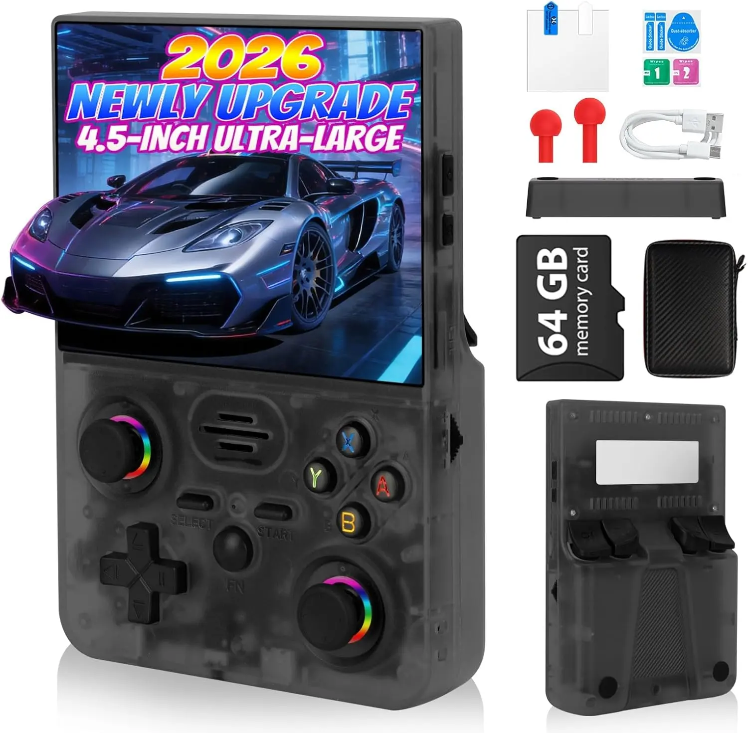 2026NEW Upgrade RF45V Retro Handheld Game Console，4.5 Inch Ultra-Large Screen,Support Wide variety and large quantities Classic Games,64G TF Card,4000mAh Battery,Linux System,Birthday Gift for Adult or Friends #SummerVibes