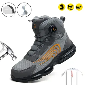 Stylish Men's Safety Shoes Anti-Impact Puncture-Resistant Mid-Cut Kitchen Work Boots for Outdoor Construction Blue-Collar Jobs Lightweight Comfortable Grey Closed