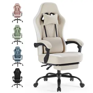 Computer Gaming Chair - High Back Ergonomic Desk Chair with Footrest and Lumbar Support, Height Adjustable Task Chair with Linkage Armrests and Headrest, 360° Swivel Wheels