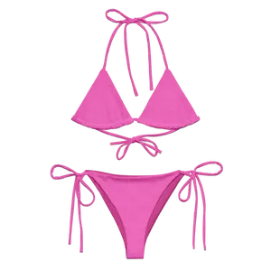 Full Print Pink String Bikini, Casual Bikini Set, Summer Vibe, Gift for Women, Perfect for Beach Outdoor Activities