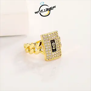 New Stylish Hip-Hop Geometric Zircon Cuban Cuban Chain Ring, Open and Adjustable | High-end Personality | Hip-Hop Style | Fashion Accessory | Brilliant Zircon | Holiday Gift | Party Jewelry | Inlaid Zircon | Cuban Chain | Daily Decoration |