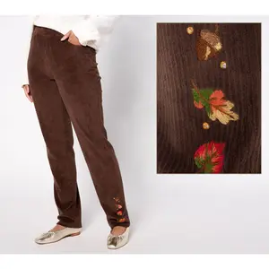 Quacker Factory Short Embroidered Fall Folly Corduroy Pants