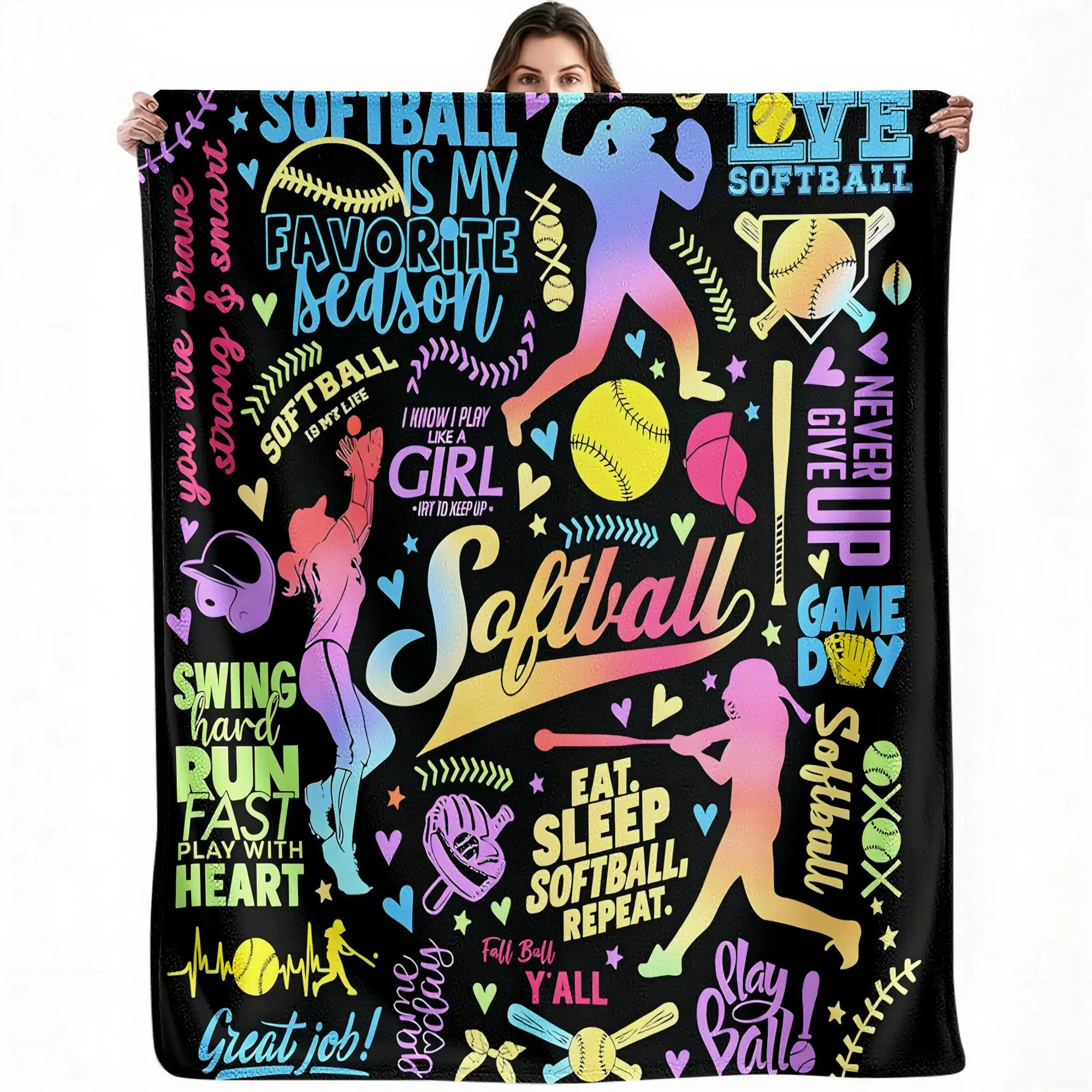 Softball Player Blanket Softball Lover Gift Sports Throw Blanket