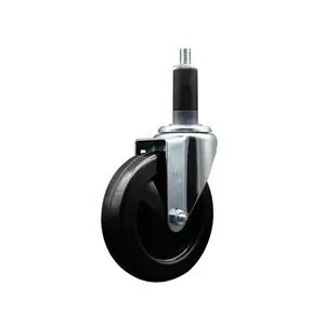 Hard Rubber Swivel Expanding Stem Caster w/5" x 1.25" Black Wheel and 1-1/8" Stem - 300 lbs Capacity/Caster - Service Caster Brand