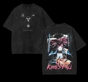 Black Stone Washed Gaming T Shirt Front Destiny Guardian Class Symbols Badge Back Kings Fall Oryx Raid Boss Vintage Dark Y2K Street Top Breathable for Travel Game Night Gym Bar Destiny Fan Gift Garment