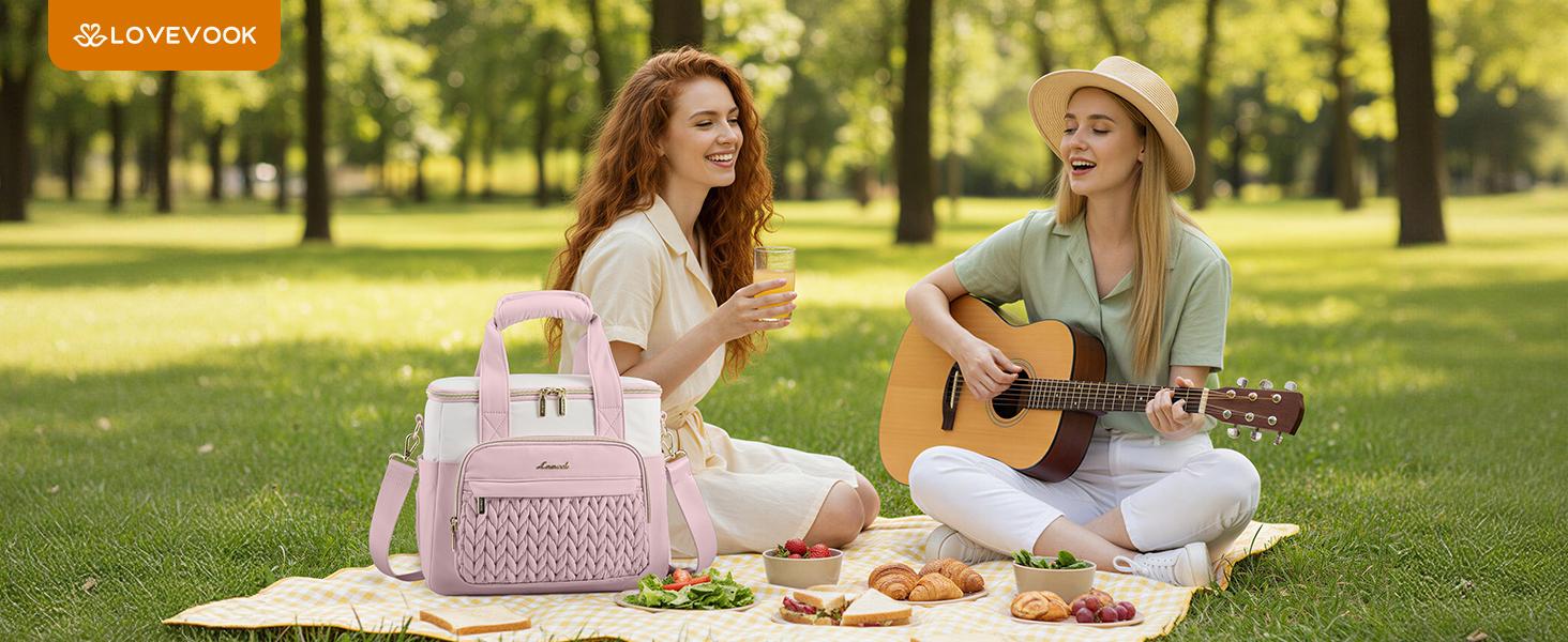 LOVEVOOK Lunch Bag Women, Insulated Wide Opening Adult Lunch Box for Women Work with Cup Holder, Large Lunch Cooler Tote Bag with Utensils Pocket for Office Campus Picnic Beach Mom Nurse Family