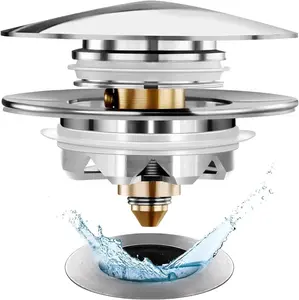 Universal Tub Stopper Bathtub Drain, Pop Up BathTub Drain Plug and Cover, Replaces Bath Tub Lift and Turn, Tip-Toe and Trip Lever, Easy to Install and Clean, All Brass Plating Process