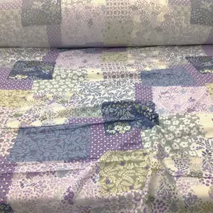 Challis Rayon Apparel Fabric Floral Patch Slate Blue Lavender Purple Sage F221