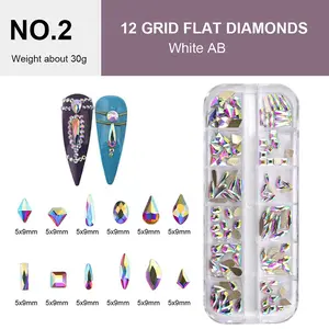 12 Grids Flat Diamonds Rhinestones #02 White AB