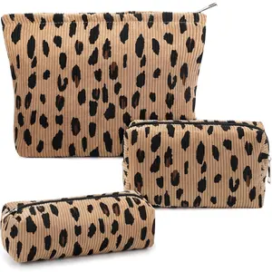 3PCS Leopard Makeup Bag Set for Women – Large Capacity Travel Cosmetic & Toiletry Organizer Pouches (Brown)