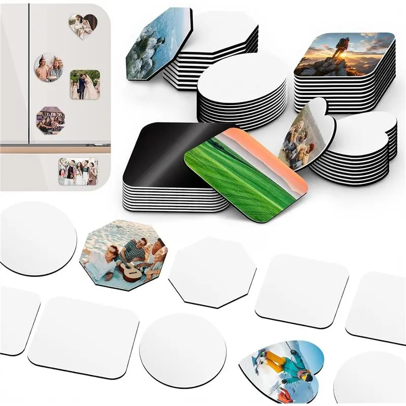 50 Pcs Sublimation Magnet Blanks Bulk – 5 Shapes DIY Personalized Fridge Magnets, Heat Press Printable Soft Magnetic Sheets for Custom Photos, Crafts, Kitchen Refrigerator, Office & Small Business Use, new year gifts, kids stickers, photo magnets