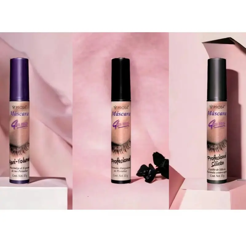 Prosa 4 en 1 Eyelash Mascaras with Waterproof Formula, and Eyeliners, Super Volume, Long Lasting Makeup Silicone