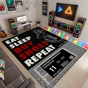 Eat Sleep Buy Shoes Repeat Sneaker Box Flannel Area Rug - Streetwear Shoe Lover Print Soft Mat for Sneaker Room & Closet, Non-Slip Fashion Decor Rug #SneakerRug #EatSleepBuyShoesRepeat #ShoeLoverDecor #SneakerRoomCarpet #NonSlipFlannelRug